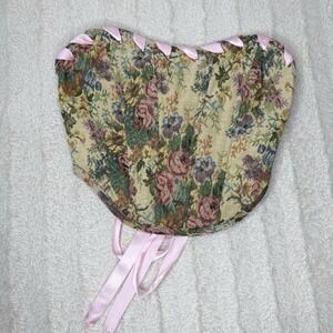 Tic Tic Los Angeles Overbust Corset Floral Tapestry Pink Ribbon Women's Small